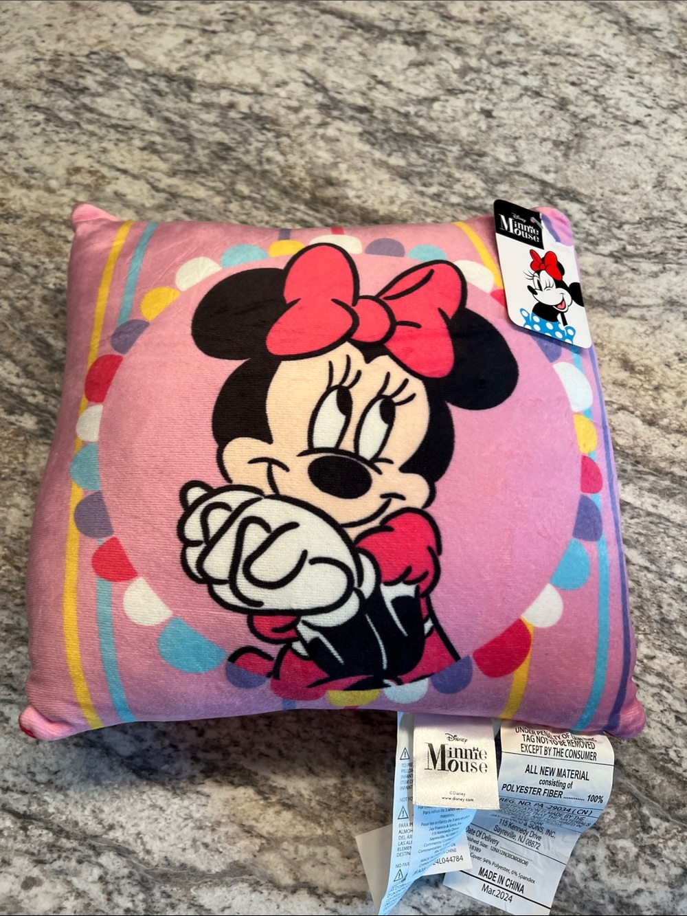 Disney Minnie Mouse Pink Kids Pillow 12 x 12 NWT